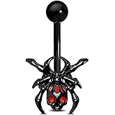 Niaspi 14G Black Spider Belly Button Rings for Women 316L Surgical Steel Halloween Belly Rings Curved Navel Barbell Statement Belly Piercing Jewelry
