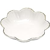Porcelain Serving Candy Dish, Ceramics Flower Relish Tray with Metallic Rim | Candy Bowls for Wedding favor, Party Perfect for Small Cereal, Nuts, Salad, Candy and Snacks White 6.6 inch, Gold,White