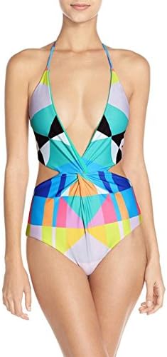 Sexy Bikinis For Women - One Piece Halter Swimsuit Deep V High Cut Backless Geometry Bathing Suit Monokini (M)