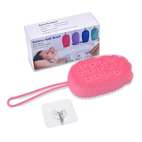 Silicone Bath Body Brush for Woman, Exfoliating Body Scrub Brush, Shower Cleansing Scrubber Brush for Girl, Double-Sided Silicone Sponge Bath Brush with Soft Brush Head and Hard Massage Ball