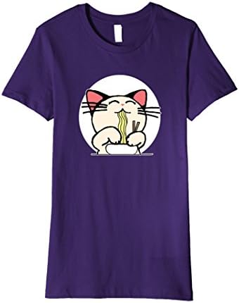 Womens Kawaii Cat Eating Ramen Anime T-Shirt Small Purple
