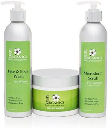 Age Defying 3 Pack Kit- ResQ Organics Most Popular Products - Therapeutic Skin Treatment Cream, Moisturizing Face & Body Wash, Gentle Microderm Scrub -Love Your Skin Again