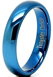 King Will 6mm Blue Plated Polished Comfort Fit Domed Tungsten Carbide Ring Wedding Band