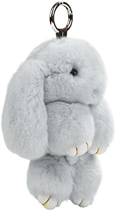 7" Rex Rabbit Fur Doll Keychain Keyknob Accessory for Womens Bag Charm or Car Ornamant Pendant (Light Grey)