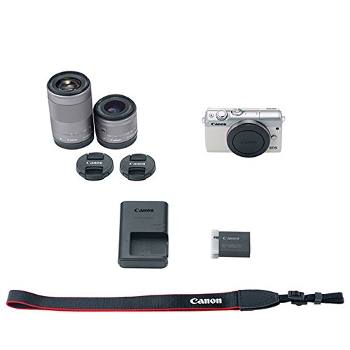 Canon-EOS-M100-Mirrorless-Digital-Camera-White-EF-M-15-45mm-f35-63-IS-STM-Lens-Graphite-EF-M-55-200mm-f45-63-IS-STM-Lens-32GB-Memory-Card-Tripod-12-Piece-Card-Holder-UV-Filters