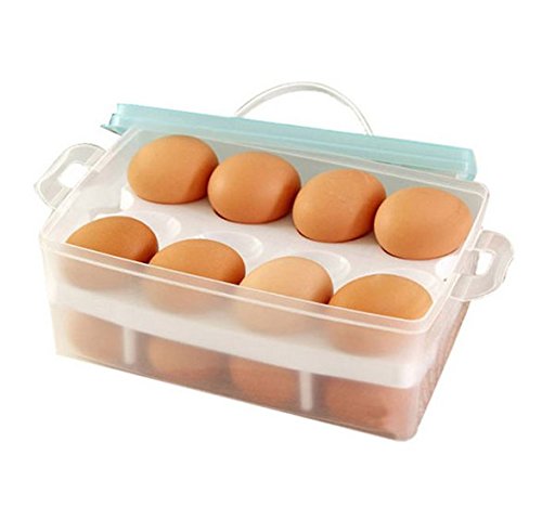Hxytech Double Layer 24 Eggs Holder Box Covered Egg Dispenser with Handle Refrigerator Storage Container Plastic Box