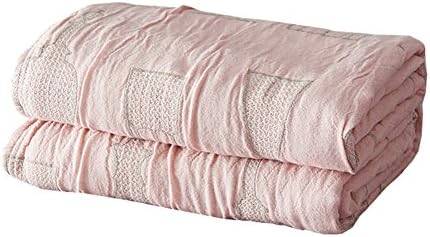 Cozzy Summer Breathable 3 Layers Muslin Bed Blanket Stone-washed Cotton Full/Queen 79" x 90", Pink & Kakhi