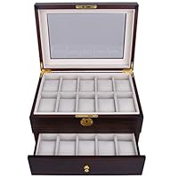 CMA Stockroom Ebony Matte Stain Glass Top Wooden 20 Watch Display Case