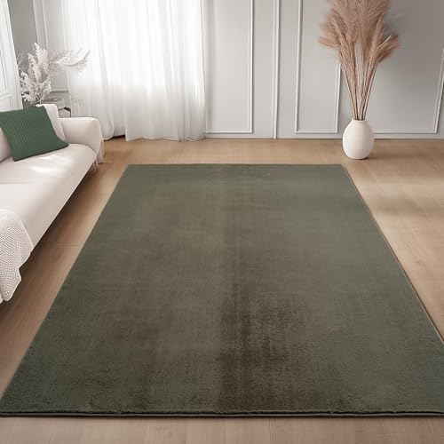 Carpettex Teppich Grün 240x340 cm- Kurzflor Teppich Waschbar, weich & rutschfest, modern einfarbiges Design für Wohnzimmer, Küche Schlafzimmer, & Kind