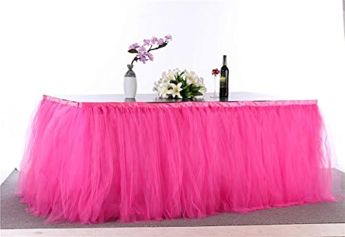 HBB Handmade Tutu Tulle Table Skirt for Birthday Party, Wedding, Party &amp; Home Decoration - SZ 3FT L x29"H, Beautiful Party Centerpiece &amp; Home Decoration! (1 yard, Rose)