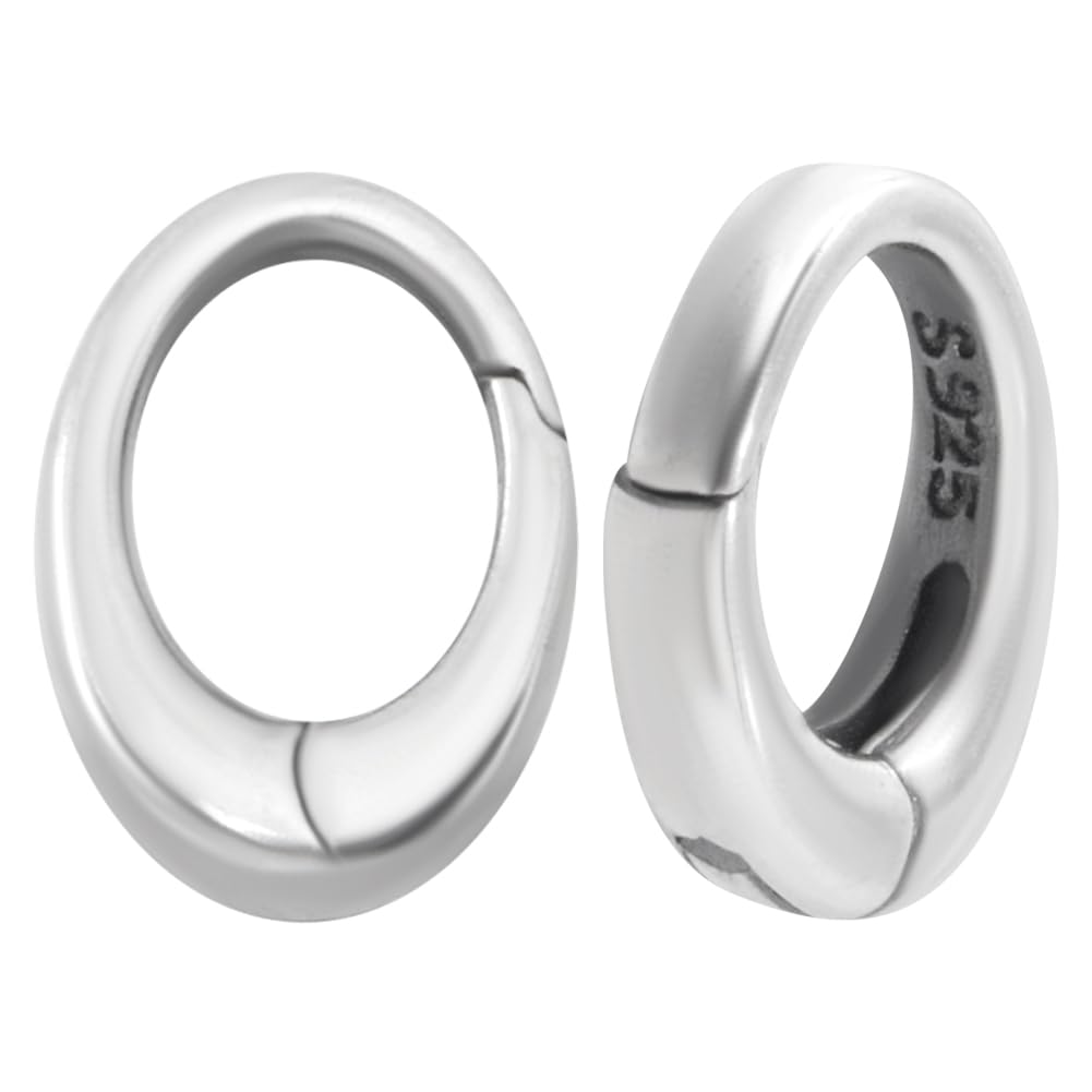 Beebeecraft 1 Box 2Pcs Spring Gate Rings 925 Sterling Silver 9x6x2mm Oval Ring Spring ring Trigger Clasp for DIY Jewelry Making