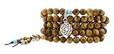 Handmade Tibetan Zen Elastic String 8mm Wood Imitation Turquoise 108 Buddha Head Prayer Beads Yoga Meditation Wrap Bracelet Mala with Removable Charms