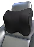 Car Neck Pillow with Adjustable Strap for Therapeutic Support, Car Seat Attachment, Memory Foam Head Rest for Cervical Pain Relief - Odorless Soft Travel Cushion to Alleviate Muscle Tension, Black