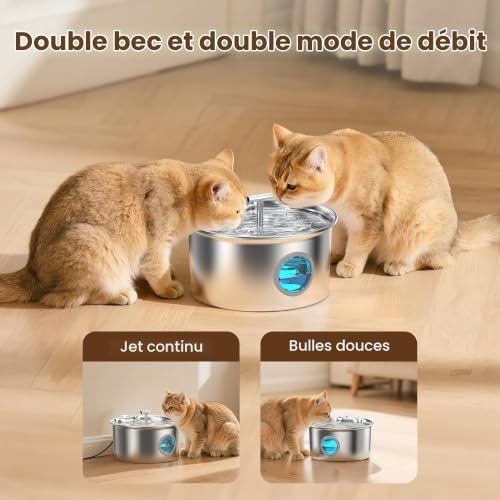 Fontaine a Eau Chat INOX: Fontaine à Eau pour Chats - 2.6L Fontaine a Eau - Fontaine Eau Chat Silencieux - Convient aux Chats, Chiens et Autres Animaux de Compagnie