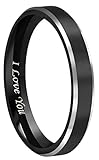 CROWNAL 4mm 6mm 8mm Black Tungsten Couple Wedding Bands Rings Men Women Polished Beveled Edges Matte Brushed Finish Engraved I Love You Size 3.5 To 17