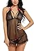 Avidlove Women Deep V Neck Lace Sexy Lingerie Bowknot Transparent Sleepwear Open Back Chemises