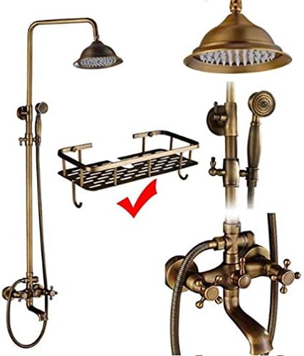 Rainfall Wall Mount Bath Shower Mixer Taps Brass Antique Bathroom Shower Set Column Dual Handle Shower Faucet 360 Rotate Spout,G