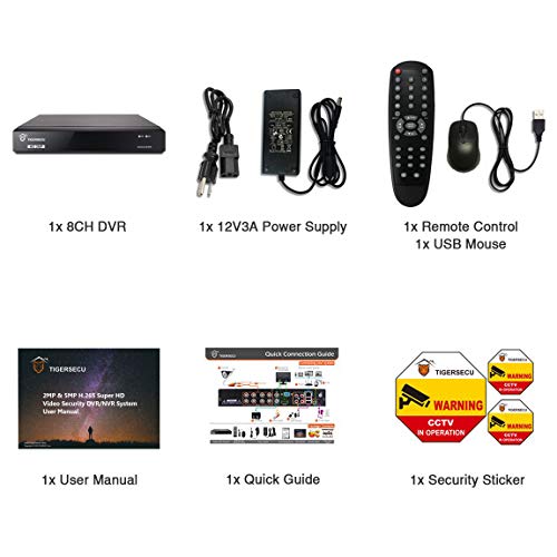 TIGERSECU Super HD 1080P 8-Channel Hybrid 5-in-1 DVR NVR Security Video Recorder, Supports Analog and ONVIF IP Cameras (Cameras and Hard Drive Not Included)