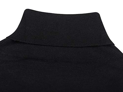 Mens Lightweight Long Sleeve Turtleneck Top Pullover Slim Fit Thermal Sweater Black L