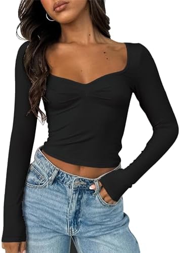 Trendy Tops for Women 2024 Going Out Crop Tops Y2K Long Sleeve