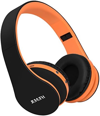 Over Ear Bluetooth Headphones, JIUHUFH Foldable Stereo Headset with Mic, Wireless+Wired Modes-Orange