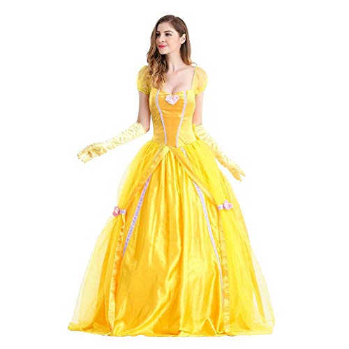OBEEII Damen Belle Kostüm Märchen Beauty and the Beast Kleid Karneval Erwachsene Festlich Party mit Handschuhe… – Bild 5