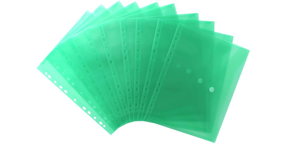 HFP Exxo Document Wallet A4 Landscape Velcro and Filing Strip Pack of 10 310 x 235 mm Transparent Green