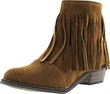 Breckelles Womens Almond Toe Fringe Tassel Chunky Heel Cowboy Mid Calf Ankle Bootie