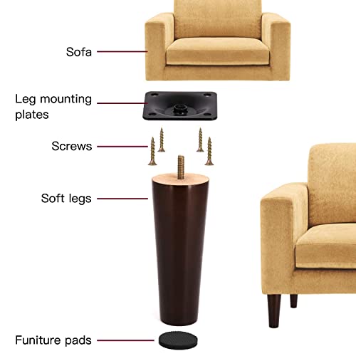 Furniture Legs, 6 Inch Walnut Sofa Legs, MidCentury Furniture Legs