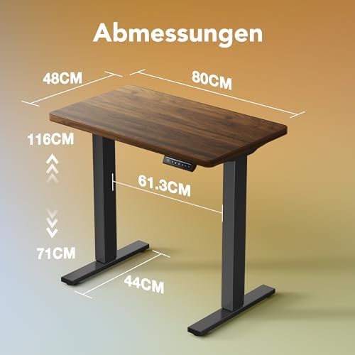 Secretária Elétrica Ajustável em Altura 80 x 48cm, 4 Configurações de Altura Memorizáveis, Secretária para Trabalhos de Casa e Computador, Nogueira Preta