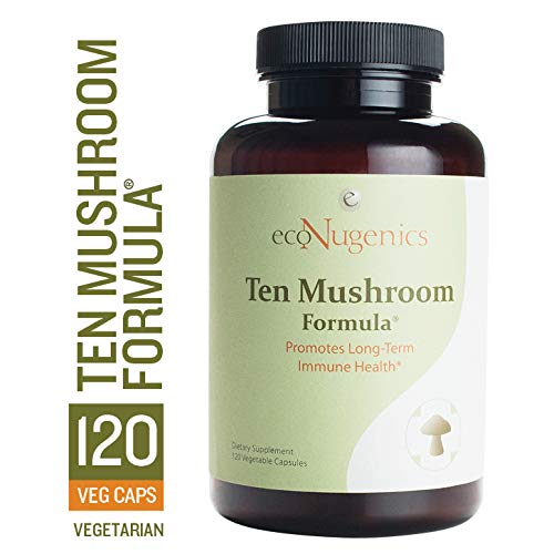 EcoNugenics - Ten Mushroom Formula - 120 Capsules | Comprehensive Blend of Organic Medicinal Mushrooms | Supports Immune System & Total Body Health