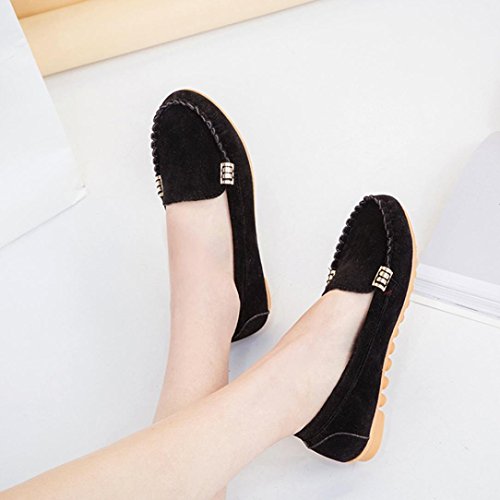 Tenworld Women’s Casual Leather Loafers Slip-On Driving Moccasins Flats Shoes (5.5, Black)