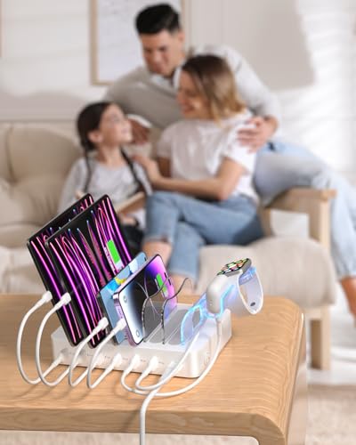 SooPii USB Charging Station Organizer for Multiple Devices, 6 Ports 50W Charging Dock with 6 Cables and Upgraded Holder Included, for Phones,Tablets and Other Electronics