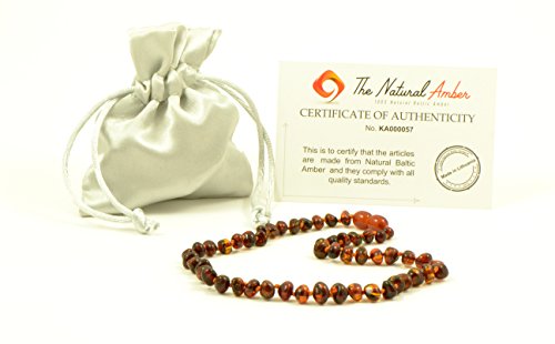 Baltic Amber Teething Necklace for Baby - Unisex - Amber Jewelry - Hand-Made from Certified Genuine Baltic Amber Beads (12.6 inch (32cm), Cognac)