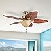 Honeywell Ceiling Fans Royal Palm, 52 Inch Tropical LED Ceiling Fan with Light, Pull Chain, Three Mounting Options, Hand Carved Solid Wood Blades - 50500-01 (Aged Brass)