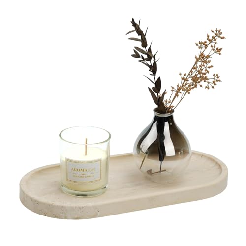 Koville Italian Travertine Tray, 12"x6" Vanity Decorative Marble Tray for Countertop, Catchall