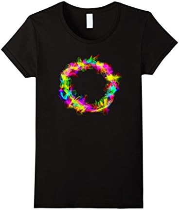 Womens Cool Rainbow Abstract Neon Glowing Fractal Circle T-Shirt Medium Black