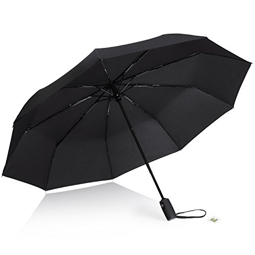 AYL Windproof Travel Umbrella with Teflon Coating and Zipper Pouch (Black)