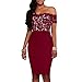 CHARMORE Women's Lace Top Off The Shoulder Bodycon Party Cocktail Dress (M, Burgundy)