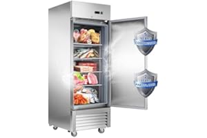 JINSONG 27" Commercial Freezer with Single Solid Door, 23 cu.ft Stainless Steel Reach-in Freezer for Restaurant, Bar, Shop, Residential, with 4 Shelves and 4 wheels