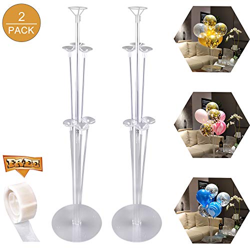 Tinabless Balloon Stand Kit 2 Sets of Clear Table Desktop Balloon Holder with 7 Balloon Sticks, 7 Balloon Cups and 1 Balloon Base for Birthdays | Wedding Parties, Holidays, and Anniversary Decoratio