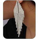 JWICOS Boho Tassel Earrings Long Chandelier Tassel Dangle Drop Earrings Bohemian Fringe Chain Crystal Earrings for Women and Girls