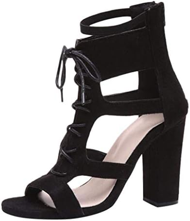女性レディースハイヒールサンダル チャンキーヒールオープントゥストラップアップストラップアーチサポート快適な靴ブーティ 日本産 カラー ブラック サイズ 4 5 Uk