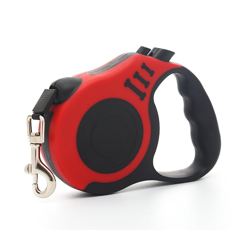 Westbae - Retractable Dog Leash, 5m/ 16ft Length, with Lock and Pause Button.360°Tangle-Free Smooth&Durable Nylon Tape with Anti-Slip Handle, One-Handed Brake for Small Medium Dogs (Red)