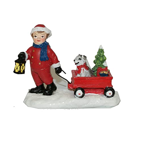 Little Boy Pulling Wagon with Puppy