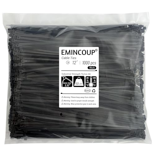 EMINCOUP Black Nylon Zip Ties 1000 Pack