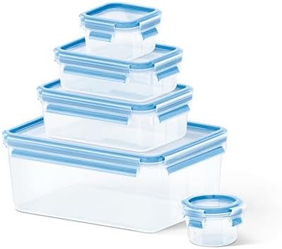 Masterseal, Set de 5 piezas, Herméticos de plástico, 0,15/0,25/0,55/1/3,70 L, Envase para alimentos, Rectangular, Azul,K3029012