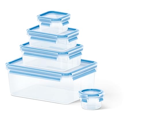 Masterseal, Set de 5 piezas, Herméticos de plástico, 0,15/0,25/0,55/1/3,70 L, Envase para alimentos, Rectangular, Azul,K3029012