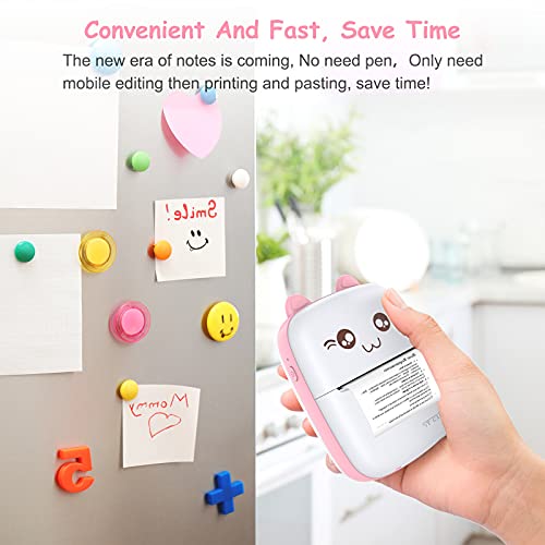 Pocket Mini Printer, Bluetooth Wireless Mini Thermal Printer with Android or iOS APP for Pictures, Receipts, Notes, Lists, Messages, QR Codes Print, Portable Smart Printer,Pink