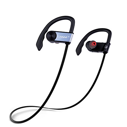Bluetooth Headphones, iXCC Bluetooth 4.0 Wireless Stereo Headset In-ear Noise Cancelling Sweatproof Sport Earbuds with Mic for Smartphones - Silver